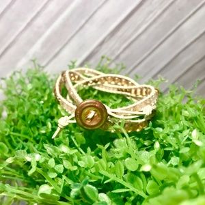 Mixed Blush and Gold Leather Wrap Bracelet